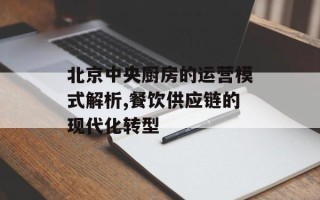 北京中央厨房的运营模式解析,餐饮供应链的现代化转型