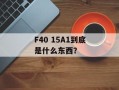 F40 15A1到底是什么东西？