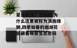 蒙自南湖花园探秘,为什么这里被称为滇南绿肺,四季如春的南湖花园藏着哪些生态密码